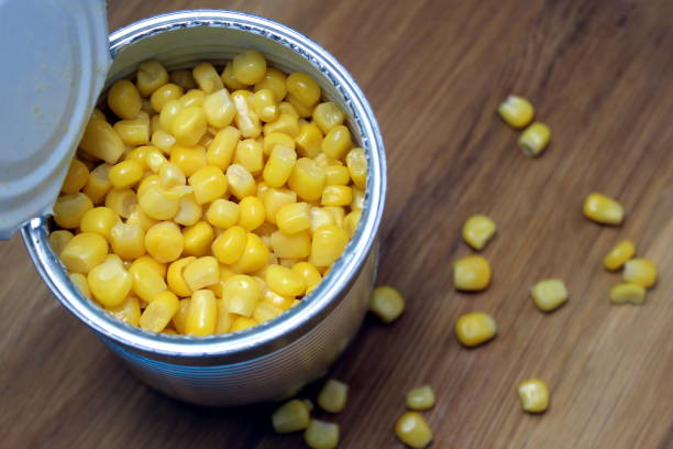 istock A jar of canned yellow corn on the table. 1403872055
