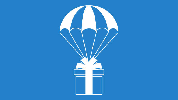 ilustrações de stock, clip art, desenhos animados e ícones de parachute  with gift box isolated on blue background - birthday airplane sky anniversary
