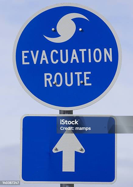 Hurricane Strom Evacuation Route Sign Stock Photo - Download Image Now - Hurricane - Storm, Storm, Direction