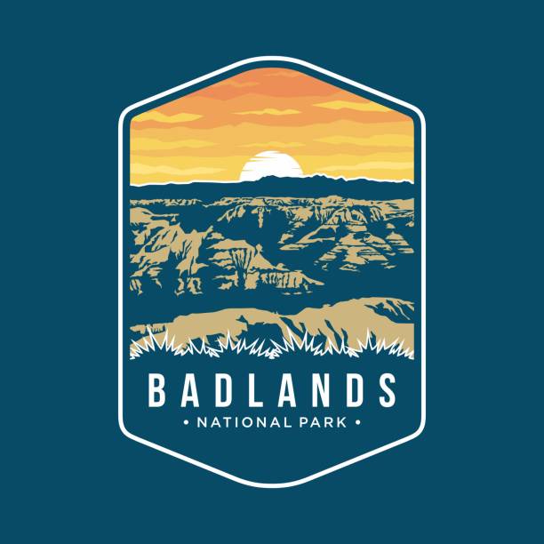 badlands park emblem patch symbol illustration - badlands nationalpark stock-grafiken, -clipart, -cartoons und -symbole