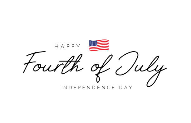 ilustrações de stock, clip art, desenhos animados e ícones de fourth of july lettering card, independence day with usa flag. vector - 4th of july