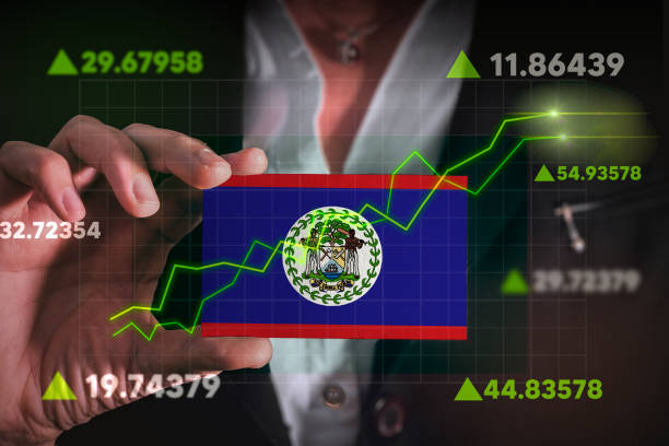 istock Graph growing up in Front Of Belize Flag. 1403877544