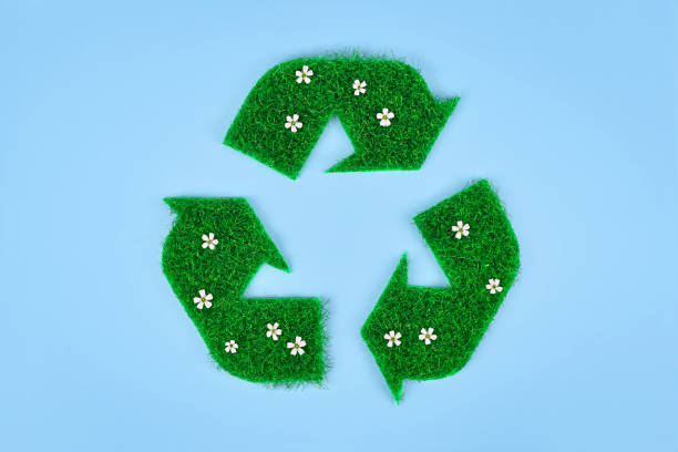 istock Recycling arrow symbol made from grass and flowers 1403881031