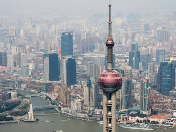 Shanghai skyline with Oriental Pearl Tower stock photo