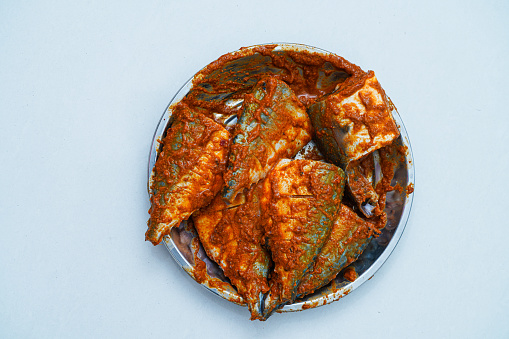 Fish Curry Masala Sea Food Home Made Rady To Fry In Indian Kitchen