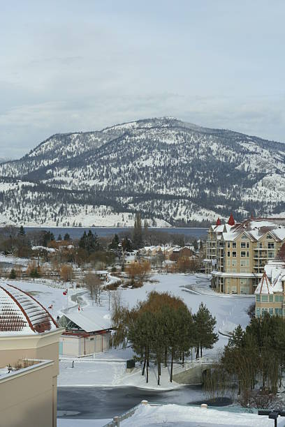View of Waterfront Park, Kelowna, British Columbia in winter