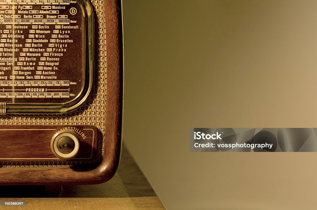 1950's radio set Right side of an old 1950's radio in warm lighting. Plenty of space for copy. Old Stock Photo