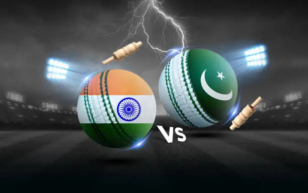 India vs Pakistan cricket balls with flag. 2d illustration.