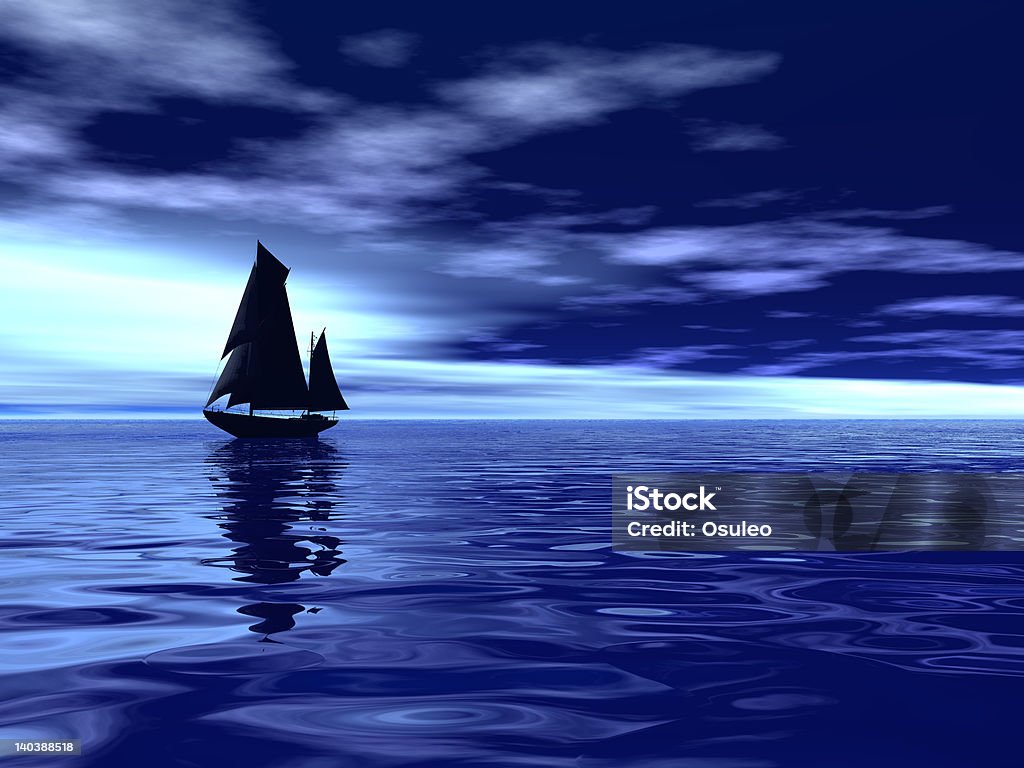 Oceano barca whith silhouette - Foto stock royalty-free di Acqua