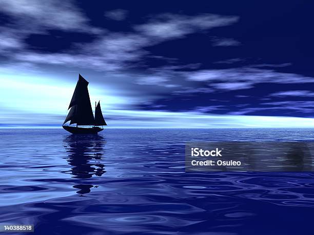 Oceano Barca Whith Silhouette - Fotografie stock e altre immagini di Acqua - Acqua, Ambientazione tranquilla, Andare in barca a vela