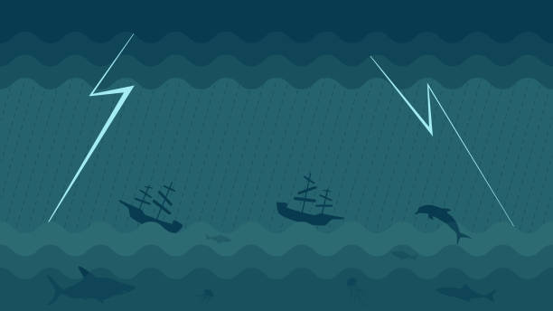 illustrations, cliparts, dessins animés et icônes de image vectorielle d’une tempête en pleine mer, de la pluie et de la foudre - passenger ship flash
