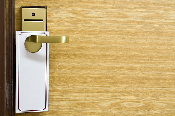 Empty label on the door handle stock photo