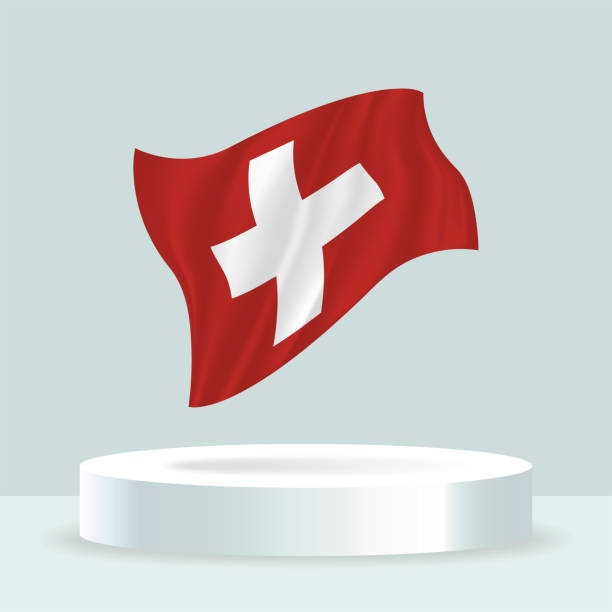 Switzerland flag. 3d rendering of the flag displayed on the stand. Waving flag in modern pastel colors. Flag drawing, shading and color on separate layers, neatly in groups for easy editing. beauty queen stock illustrations