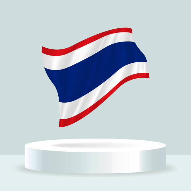 Thailand flag. 3d rendering of the flag displayed on the stand. Waving flag in modern pastel colors. Flag drawing, shading and color on separate layers, neatly in groups for easy editing. thai flag stock illustrations