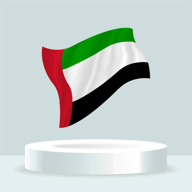 illustrations, cliparts, dessins animés et icônes de drapeau des émirats arabes unis. rendu 3d du drapeau affiché sur le stand. - flag of the united arab emirates