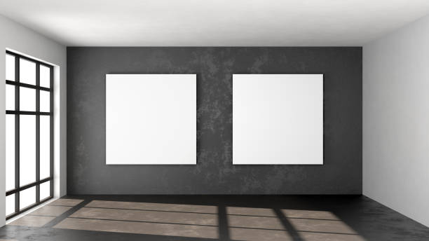 istock Empty loft room with blank square poster mock up on concrete wall 1403890133