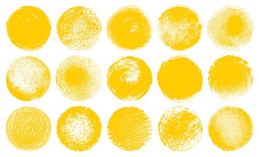 Set of grunge yellow circles. Isolated shapes on a white background