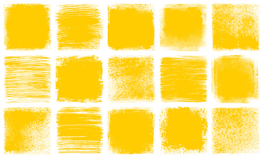 Set of grunge yellow squares. Isolated shapes on a white background