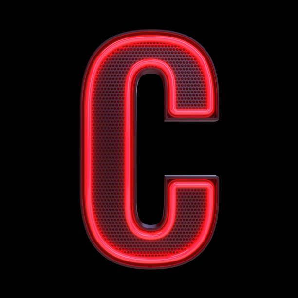 Neon retro Light Alphabet letter C isolated on a black background with Clipping Path. 3d illustration.