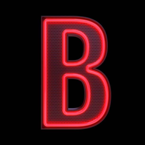 Neon retro Light Alphabet letter B isolated on a black background with Clipping Path. 3d illustration.