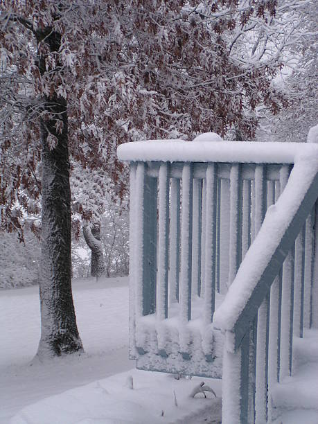 Snowy Deck in Winter stock photo