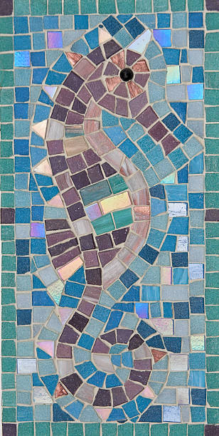 mosaic sea horse panel stock photo