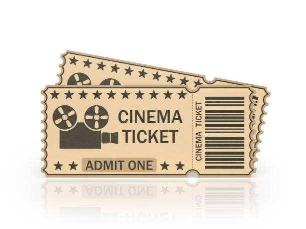 Two cinema tickets on white background. stock photo