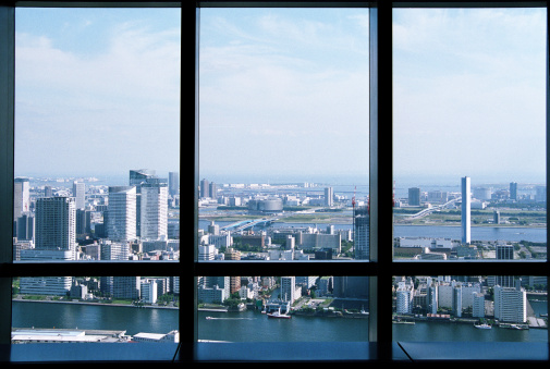View from skyscraper's window at Tokyo Bay.