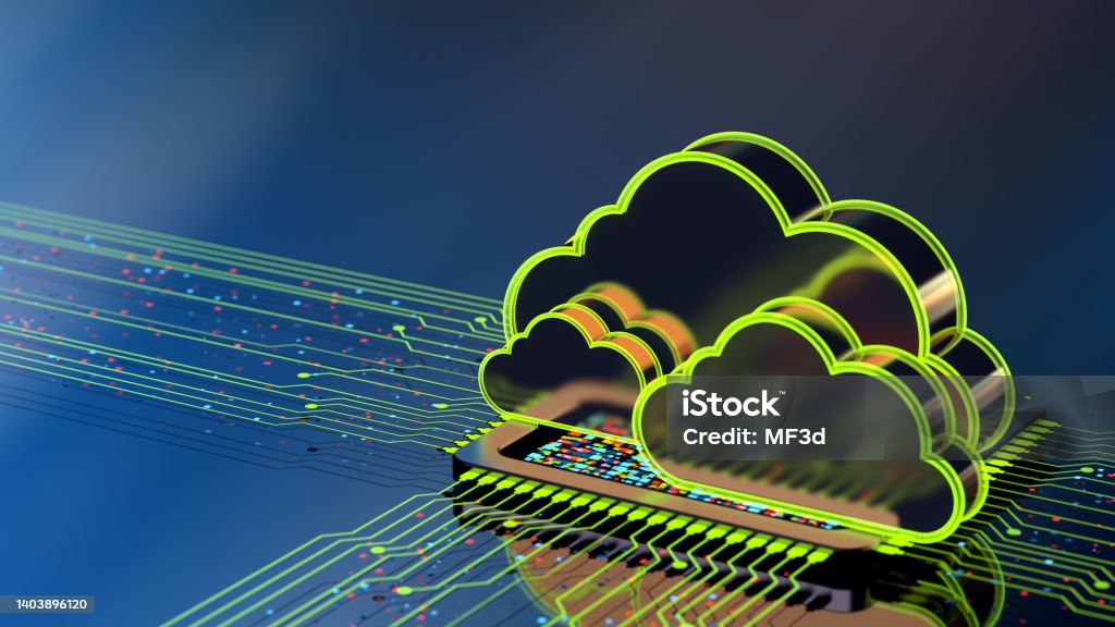 Abstract cloud computing technology concept Digital background depicting innovative technologies, data protection Internet technologies. Cloud computing digital concept Cloud Computing Stock Photo