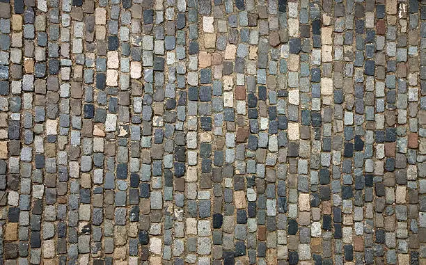 Photo of Photo of cobblestone pavement various colored cobblestones