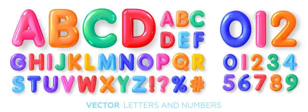 Vector illustration of Colored 3d letters and numbers