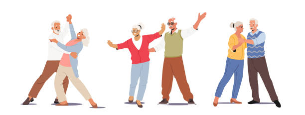 Senior Couples Dance, Elderly People Romantic Loving Relations Concept. Happy Old Men and Women Dancing or Dating Senior Couples Dance, Elderly People Romantic Loving Relations Concept. Happy Old Men and Women Embracing, Holding Hands while Dancing. Old Characters Dating, Love. Cartoon People Vector Illustration old people dancing stock illustrations
