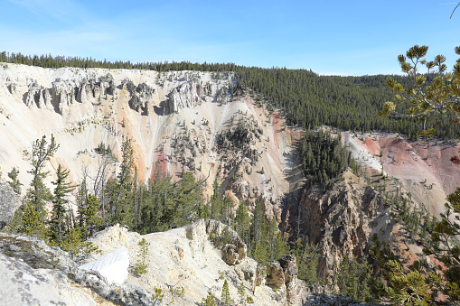 colorful landscape of the midway geyser basin area of yellowstone national park.