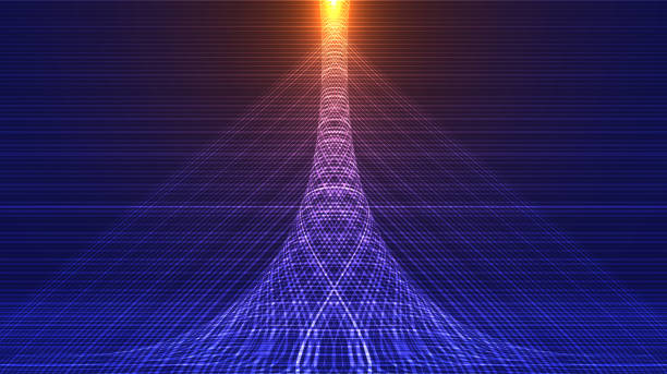 istock Abstract background 3D wireframe tower skyscrapers frome blue lines in business district with lighting 1403919342
