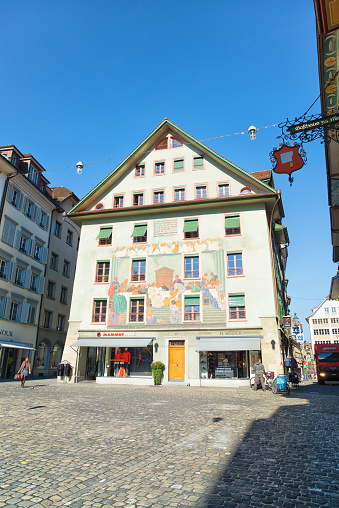 Lucerne, Canton, Switzerland – April 08, 2015: Its beautiful springtime at the Street of Lucerne, Switzerland.