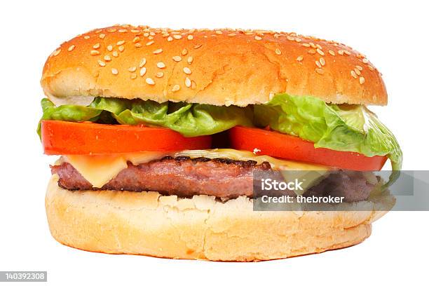 Hamburguesa Con Queso Foto de stock y más banco de imágenes de Alimento - Alimento, Alimentos cocinados, Blanco - Color