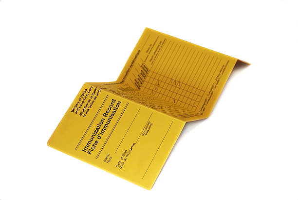 tarjeta de registro de inmunización aislado amarillo - flu virus russian influenza swine flu virus fotografías e imágenes de stock