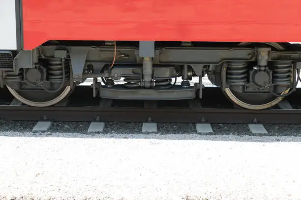 Photo of Closeup wheels axle railroad railway wagon rails