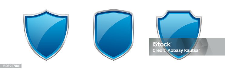 istock Three dimensional blue shield with metal frame design 1403927881