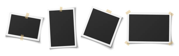 Empty photo frames mockup design on white background Empty photo frames mockup design on white background polaroid mockup stock illustrations