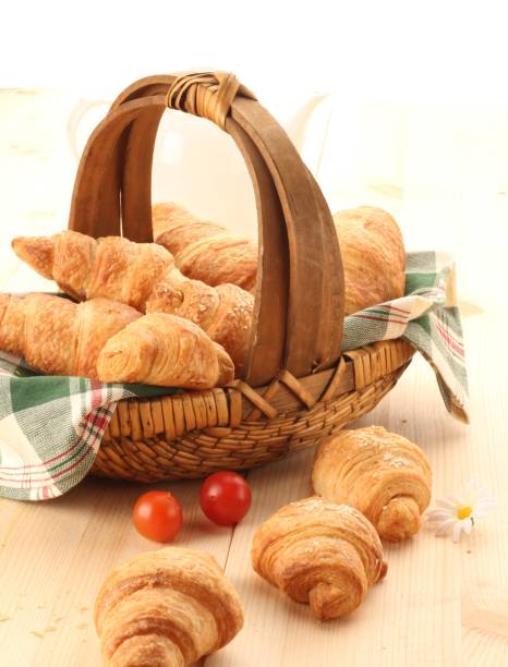 istock Delicious croissants in a basket 1403928619