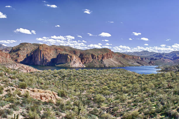 istock Desert with mountains and clouds in the background 1403928629