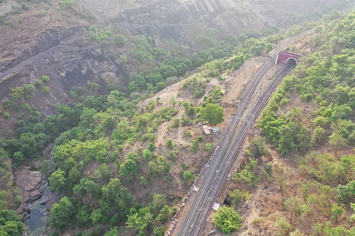 View of railway tracks at Kasara, Maharashtra, India