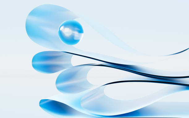 istock Blue curved paper and spheres, 3d rendering. 1403929712
