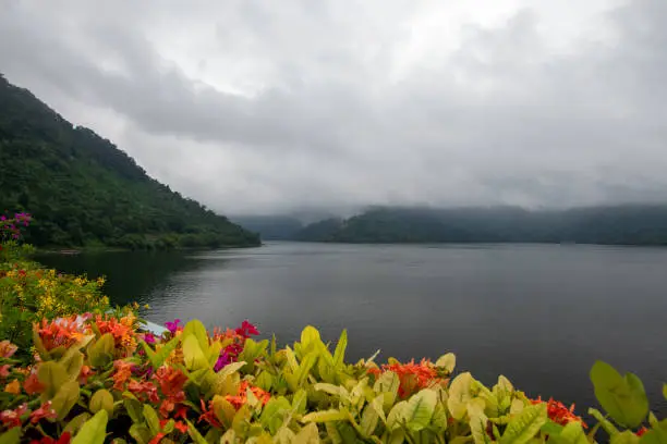 Photo of Beautiful natural scenery under rain clouds and overcast skies.