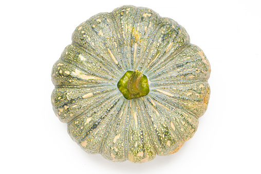 Isolated Top View of Green Asian Pumpkin on White Background.