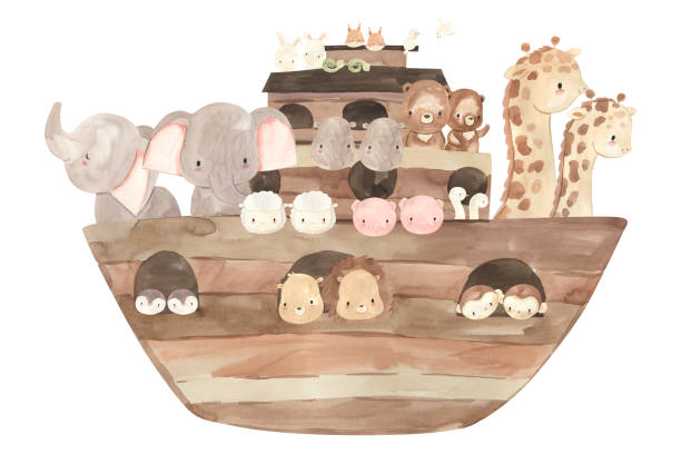 Watercolor Noah's Ark. Illustration for kids Watercolor Noah's Ark. Illustration for kids noahs ark stock illustrations