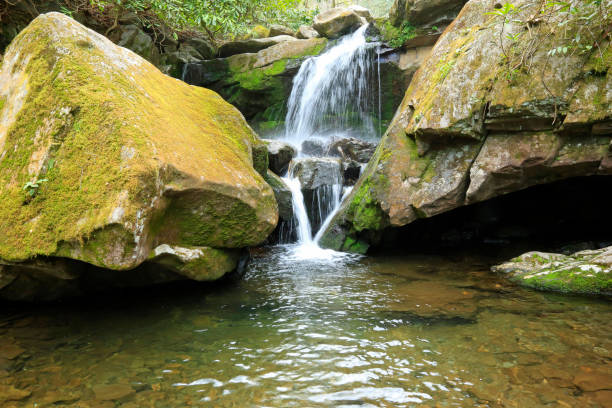 вид на водопад нижний грот - waterfall great smoky mountains great smoky mountains national park tennessee стоковые фото и изображения