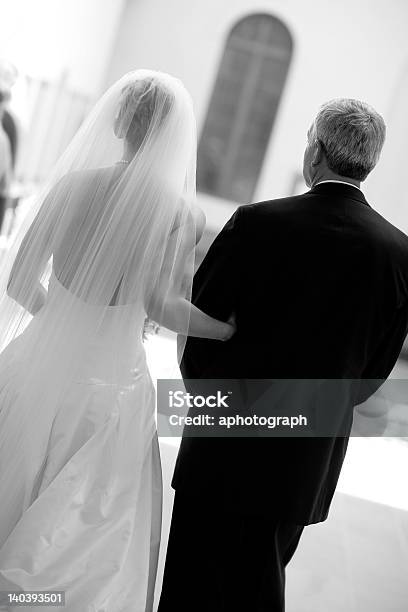 Black And White Image Of Bride And Father From Behind Stock Photo - Download Image Now