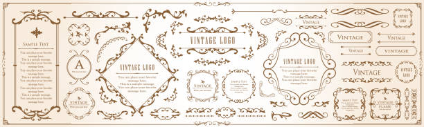 illustrations, cliparts, dessins animés et icônes de conception de carte de luxe. design décoratif antique. motif de bord élégant. - ornate frame decoration scroll shape